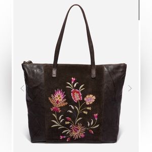 Johnny Was Brown Rosalva Italian Leather Tippi Tote w/ Embroidery- NWOT